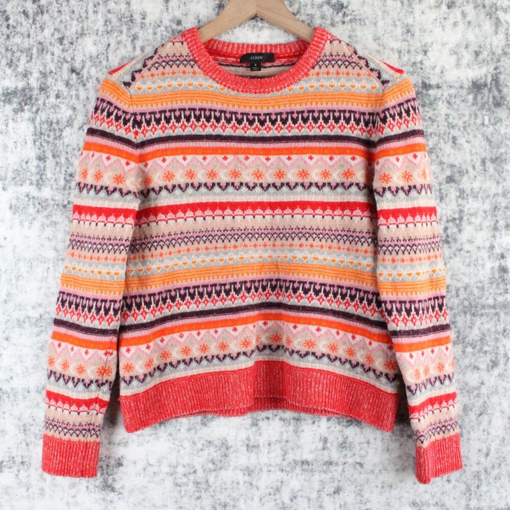 J. Crew Size S Wool Blend Bright Cerise Peony Faire Isle Wool Blend Sweater